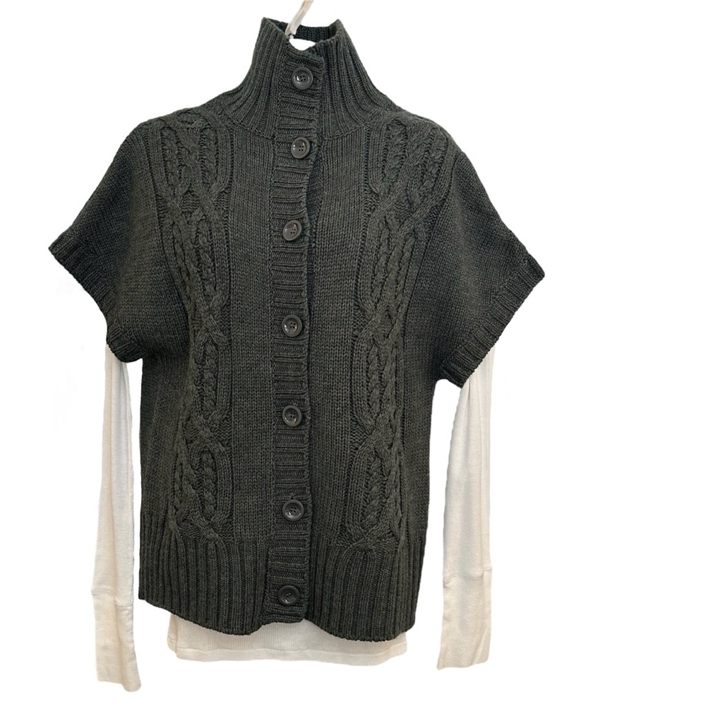 Lauren Hansen Heather Gray Short Sleeve Collared Chunky Knit Cardigan Size M